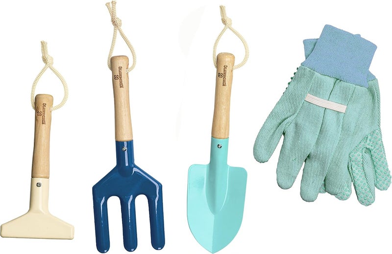 Kinderific Gardening Set, Tool Kit, for Kids, STEM, Includes Tote Bag, Spade, Watering Can, Rake, Fork, Trowel and Gloves (Ocean Blue) - Image 2